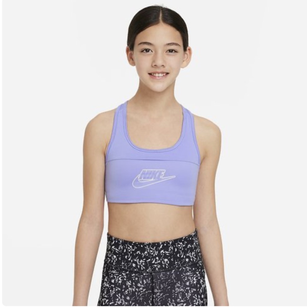 Nike Girls Swoosh Colorblock Training Sports Bra Size Large Purple